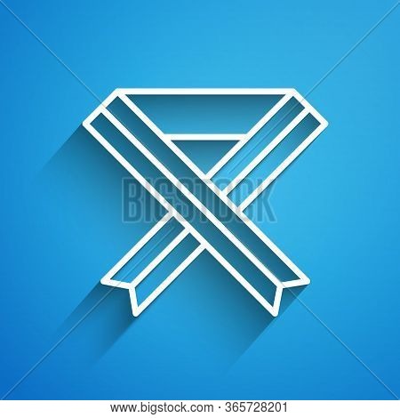 White Line Breast Cancer Awareness Ribbon Icon Isolated On Blue Background. World Breast Cancer Day 