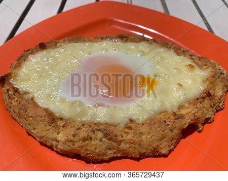 Home Made Diet Proper Nutrition Khachapuri - Traditional Georgian Pie With Cheese And Egg. Horizonta