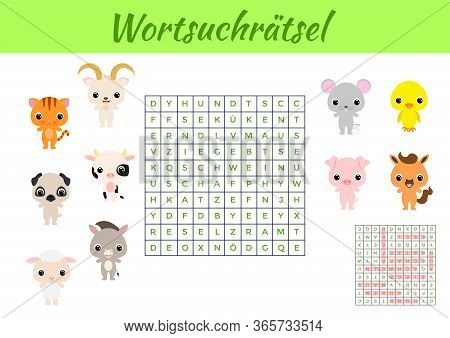 Wortsuchrätsel - Word Search Puzzle. Clip Cards Game Template. Kids Activity Worksheet Colorful Prin