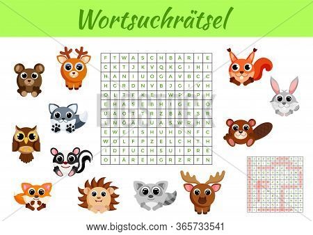 Wortsuchrätsel - Word Search Puzzle. Clip Cards Game Template. Kids Activity Worksheet Colorful Prin