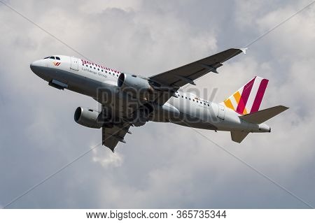 Budapest / Hungary - August 20, 2018: Germanwings Airbus A319 D-akno Passenger Plane Departure And T