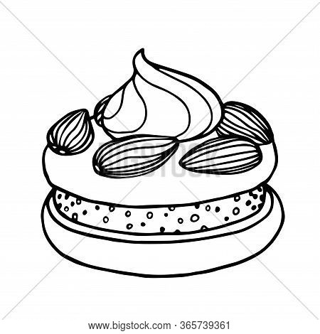 Almond Cake With Nuts,whipped Cream & Meringue, Festive Dessert, For Decoration, Vector Illustration