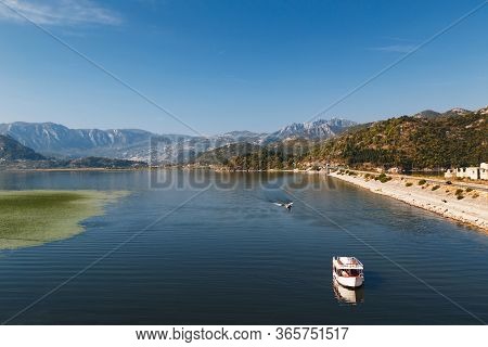 A Beautiful Landscape View At Lake Skadar In Montenegro, Famous Tourist Attraction And The Largest L