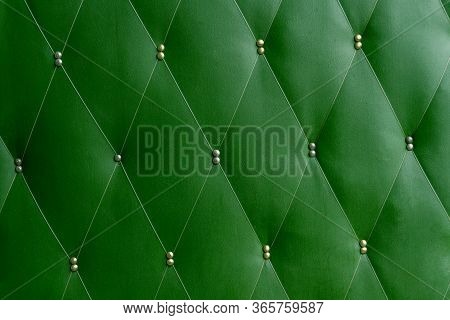 Soviet Soft Green Dermantine Front Door With A Banner Of Fishing Line And Nails - Full Frame Backgro