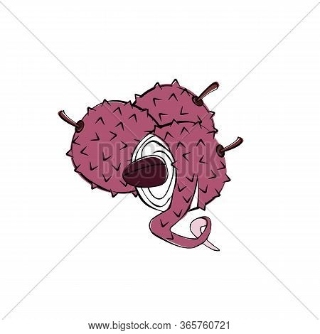 Cartoon Lychee Fruit Or Berry In Style Hand Drawn. Vector