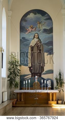 Ludza, Latvia - May 3 , 2020: The Roman Catholic Church In Ludza, Latvia. Deatail Of The Interior Of