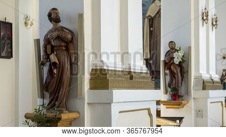 Ludza, Latvia - May 3 , 2020: The Roman Catholic Church In Ludza, Latvia. Deatail Of The Interior Of