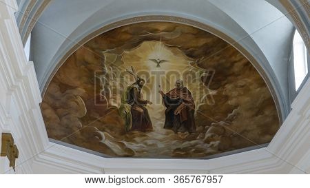 Ludza, Latvia - May 3 , 2020: The Roman Catholic Church In Ludza, Latvia. Deatail Of The Interior Of