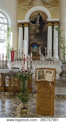 Ludza, Latvia - May 3 , 2020: The Roman Catholic Church In Ludza, Latvia. Deatail Of The Interior Of