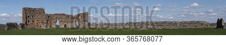 Panoramic View Of The Ludza Medieval Castle Ruins On A Hill Between Big Ludza Lake And Small Ludza L