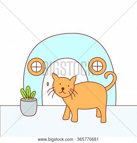 Cat Alone At Home Illustration, Design - Vector