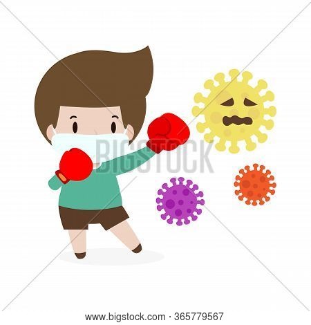 People Fight With Coronavirus 2019-ncov, Cartoon Character Man Attack Covid-19, Healthy Lifestyle Co