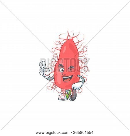 Cheerful Escherichia Mascot Design With Two Fingers