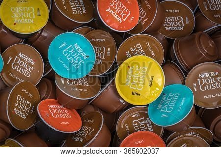 Slany, Czech Republic - April 22, 2020: Nescafe Dolce Gusto Capsules Background