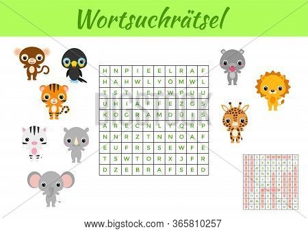 Wortsuchrätsel - Word Search Puzzle. Clip Cards Game Template. Kids Activity Worksheet Colorful Prin