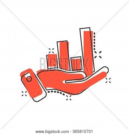 Growth Revenue Icon In Comic Style. Diagram With Hand Cartoon Vector Illustration On White Isolated 