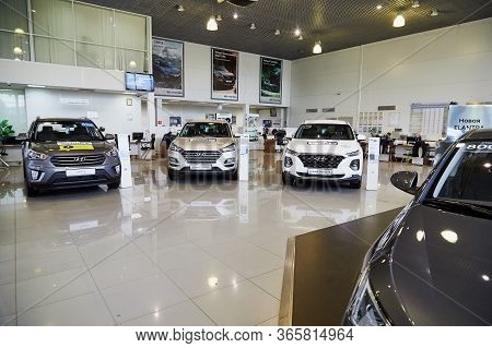 Murmansk, Russia - June 21, 2019: Cars In Showroom Of Dealership Hyundai In Murmansk