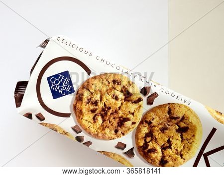 GOMEL, BELARUS - MAY 7, 2020: Cookies Merba homemade cookies with pieces of chocolate 