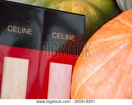 GOMEL, BELARUS - MAY 11, 2020: Celine socks. CELINE is a French ready-to-wear and leather luxury goods brand that has been owned by LVMH group since 1996.