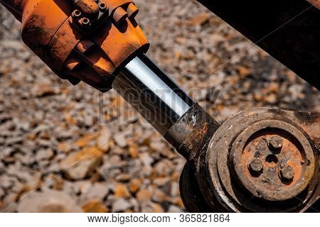 Pneumatic Piston For Machinery Technology. Concept Machine For Lifting The Load And Hydraulic Forces