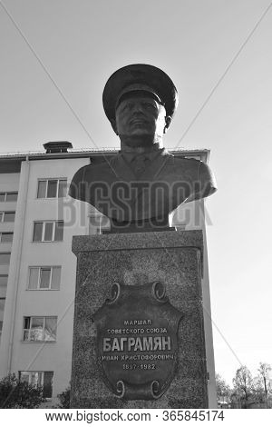 Gorodok, Belarus -10 May 2020:the Monument Is A Bust To Marshal Ivan Baghramyan, Twice Hero Of The S