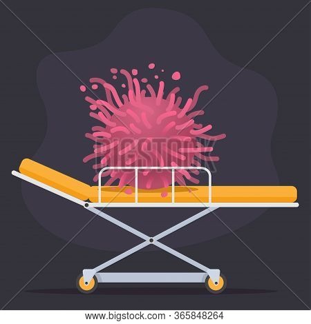 Vector Stock Illustration. Large Virus Cell On The Medical Table, Research And Fight Against The Vir