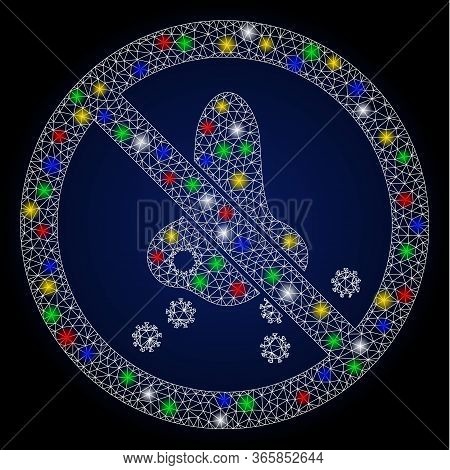 Colorful Mesh Stop Nasal Virus Spread With Sparkle Effect. Abstract Illuminated Vector Model Of Stop