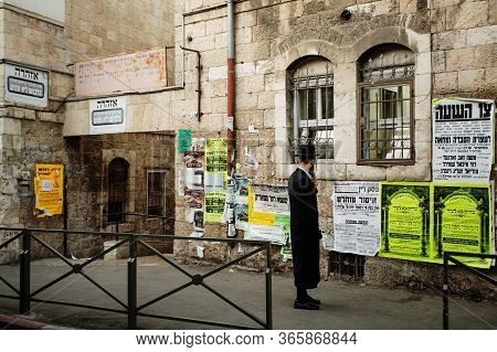 Jerusalem, Israel - October 13, 2013: Unrecognizable Orthodox Jewish Man In Traditional Suit Standin