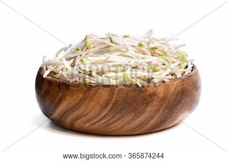 Beansprout  In Wooden Bowl Isolated On White