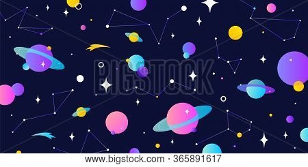 Universe, Cosmos. Universe, Cosmos And Space Background With Planet, Shining Star. Colorful Cosmos W