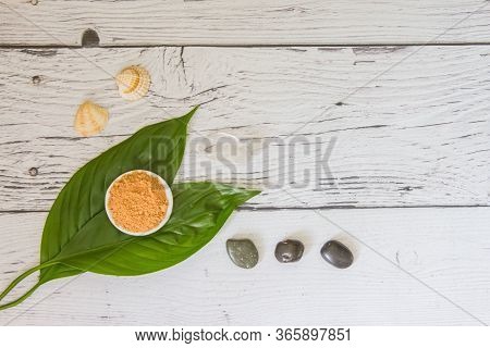 Spa Cosmetics Set. Copyspace For Text. Flatlay On Pink Background.