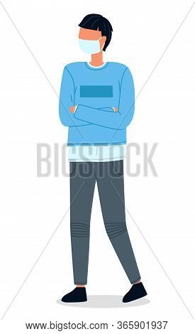 Young Man Wearing Face Medical Mask Standing At White Background. Viral Pandemic. Coronavirus 2019-n