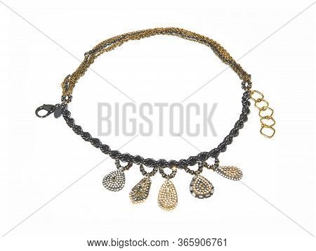 Women`s Wrist Bracelet Of Different Metal On White Background. Top View