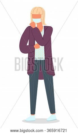 Young Woman Wearing Face Medical Mask Standing At White Background. Viral Pandemic. Coronavirus 2019
