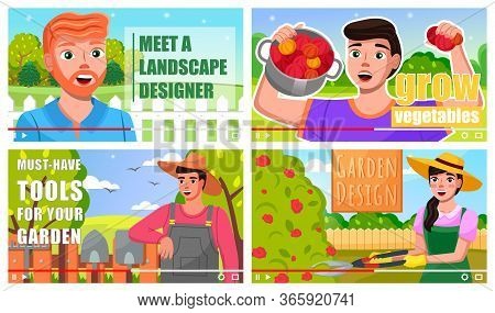 Concept Of Video Player Interface. Set Of Video Tutorials With Bloggers Or Content Creators Shooting