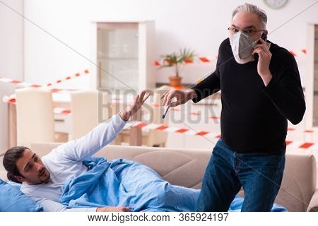 Father and son in coronavirus disease concept at home
