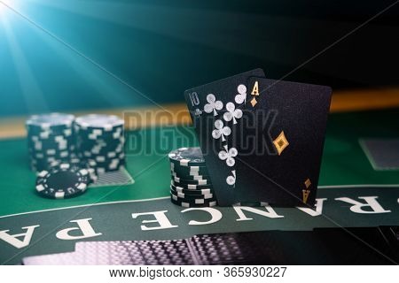 A Casino BlackJack table with black cards