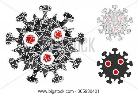 Triangle Mosaic Sars Virus Icon With Mesh Vector Model. Sars Virus Mosaic Icon Of Triangle Items Whi