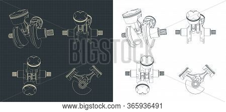 Two-cylinder Engine Piston Block Drawings