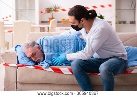 Father and son in coronavirus disease concept at home