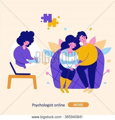 Modern Family Psychotherapy, Vector Flat Cartoon Illustration.