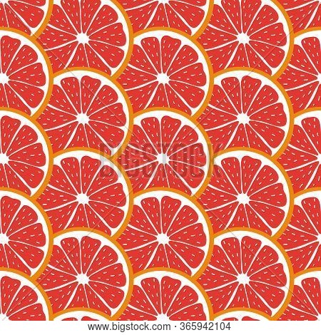 Seamless Pattern With Sliced Pieces Of Grapefruit. Bright Background Citrus Tropical Fruits. Stock V