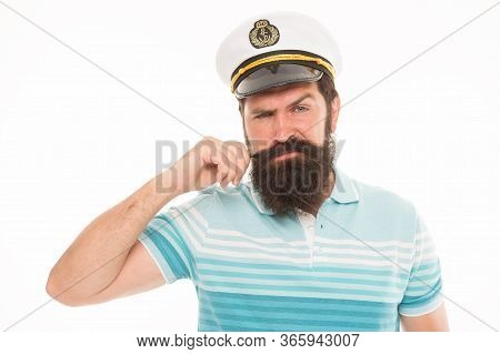 Experienced Sailor Captain. Bearded Sailor Isolated On White. Navy And Marine. Sea Adventures Concep