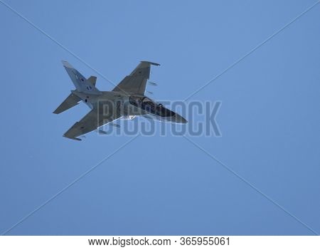 Moscow Russia Zhukovsky Airfield 31 August 2019: Aerobatic Yak-130 Perfoming Demonstration Flight Of