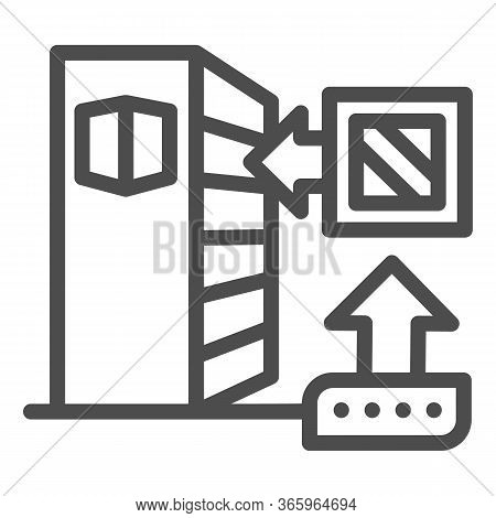 Shelf For Goods And Box Line Icon, Delivery Packaging Logistics Symbol, Warehouse Shelves With Box D