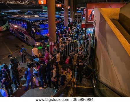 Bangkok/thailand- 08 Dec 2017:unacquainted People In Mochit Bus Station Bangkok Thailand In The Long