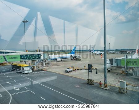 Changsha/china-18 October 2018:beautiful View With Airplane At Changsha Internation Airport Hunan Ch