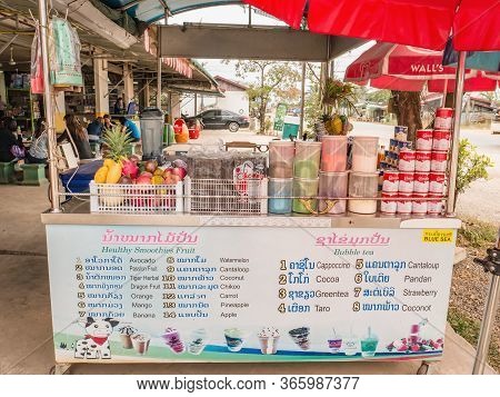 Vientiane/lao-4 Dec 2017:traditional Lao Coffee Chop In The Bus Stop Station Restaurant Between Vien