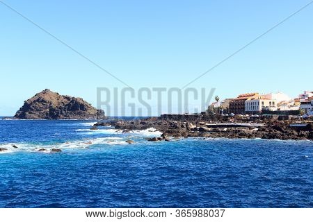 Coastline And Town Garachico Panorama With Atlantic Ocean On Canary Island Tenerife, Spain