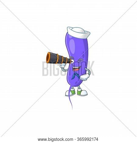 Cartoon Picture Of Cholerae In Sailor Character Using A Binocular